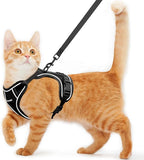 Cat Harness and Leash for Walking Escape Proof Soft Adjustable Cat Leash Breathable Comfortable Vest Easy to Wear Kitten Harness for Outdoor Travel Black M