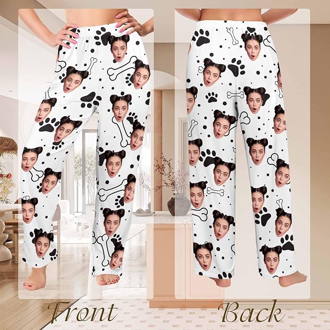 Custom Couple Pajama Pants Sock with Funny Face, Personalized PJ Anniversary Birthday Women Men Pants