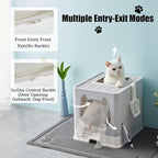 Vealind Covered Litter Box with Lid, Low Entry Kitten Small Litter Box Enclosure with Scooper and Brush, Anti-Splashing Top Entry Litter Box Grey