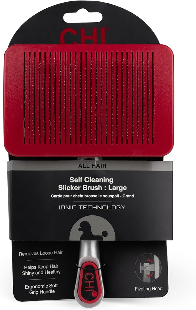 CHI Pivoting Slicker Brush - Self Cleaning and High End for Grooming Large Dogs