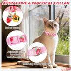 EXPAWLORER Bunny Ear Cat Collar with Bell, Soft Breakaway Kitten Collar with Bow and Accessory, Pink Girl Cat Collars with Safety Quick Release Clasp, Pet Collar for Valentine's Day (Strawberry)