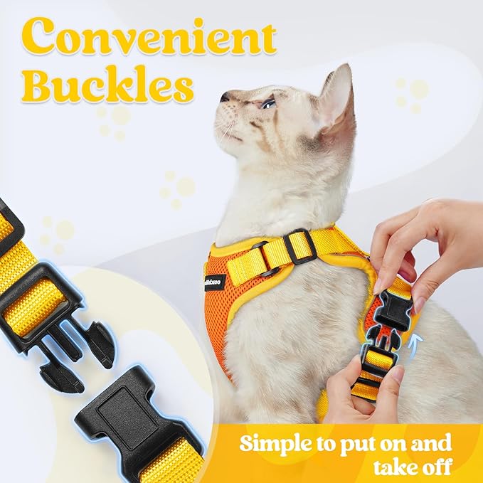 rabbitgoo Cat Harness and Leash Set, Escape Proof Soft Adjustable Vest Harnesses for Outdoor Walking, Easy Control Breathable Kitten Jacket with Reflective Strips, Orange & Yellow, S