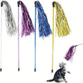 Cat Wand Toys, 4 PCS Tinsel Teaser Wand Shiny Ribbon Kitty Toy Interactive Cat Toy Kitten Wands for Indoor Cat Kitten Having Fun Exerciser Playing