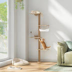 COZIWOW Cat Tree Wall Mounted 4 Tier Cats Climbing Tower 69" Sisal Scratching Post, Cat Wall Shelves Kitten Furniture with Hammock Hanging Toys Wild Simulation, Large Perch Suitable for Lookout