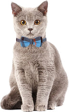 Faleela 2 Pack/Set Cat Collar with Cute Bow Tie and Bell,Breakaway Plaid Shirt Collar for Kitty Adjustable Safety
