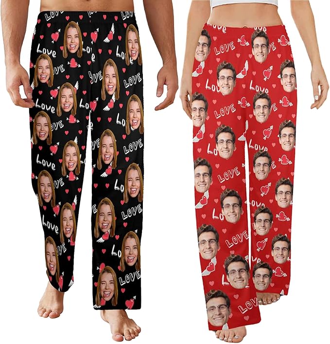 Artsadd Personalized Christmas Pajama Pants Socks for Men Custom Photo Pajama Bottoms for Men S-XXL