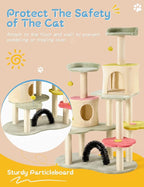 Flower Cat Tree Tower, 59 Inches Cute Cat Tree for Indoor Cats w/Sisal Covered Cat Scratching Posts Stand Cozy Condo, Sturdy Padded Top Perch and Bell Ball Colorful Cat Tree House for Indoor Cats