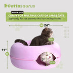 Cattasaurus Peekaboo Cat Cave Donut for Multiple & Large Cats up to 30-45 lbs, 3-in-1 Self Warming Cat Bed, Tunnel & Scratcher for Indoor Cats, Washable & Detachable Small Dog Bed (Pink, Large)