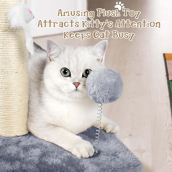 ANWA 32" Tall Cat Scratching Posts for Indoor Cats, 3-in-1 Cat Scratching Post with Plush Toys, Premium Sisal Post for Cats at All Ages with Reinforced Stable Base, Gray