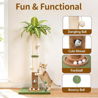 Tall Cat Scratching Post Vertical Pole for Indoor, 35" Palm Tree Sisal Scratch Post for Large Cats Kittens, Heavy Duty Wooden Carpet Pole with Ball Track Leaves, Furniture Protection
