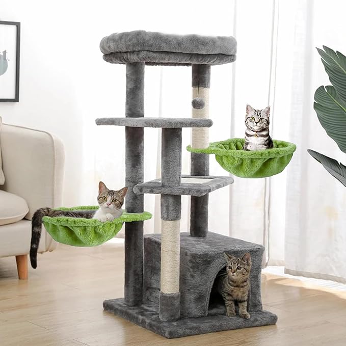 Cat Tree Hammock,Cozy Cat Tree Hammock for Large Cats with Deep Basket,Cat Tree Hammock Add On Attachment Design for Cat Tower,Cat Tree Hammock Replacement Extra Large (12.4") (Green)