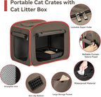 Petsfit Portable Cat Crate with Litter Box and Soft Cushion, Collapsible Pop Up Cat Kennel with Carrying Bag for Travel