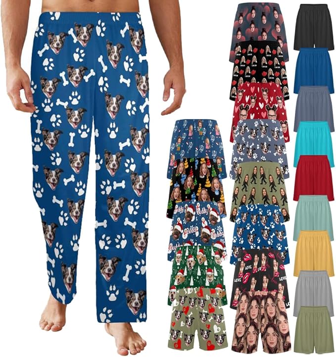 Custom Pajama Pants for Men, Personalized PJ Pants with Photos, Custom Mens Pajama Shorts, Gifts for Dad Husband