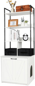 DWANTON Litter Box Enclosure with 3 Storage Shelves and 2 Drawers, 2-in-1 Hidden Cat Litter Box Enclosure Furniture with Shelf, Reversible Entrance, Washable Drawers, 61.8-Inch, White