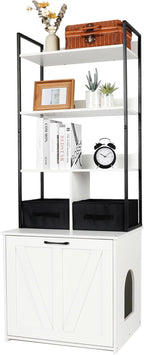 DWANTON Litter Box Enclosure with 3 Storage Shelves and 2 Drawers, 2-in-1 Hidden Cat Litter Box Enclosure Furniture with Shelf, Reversible Entrance, Washable Drawers, 61.8-Inch, White