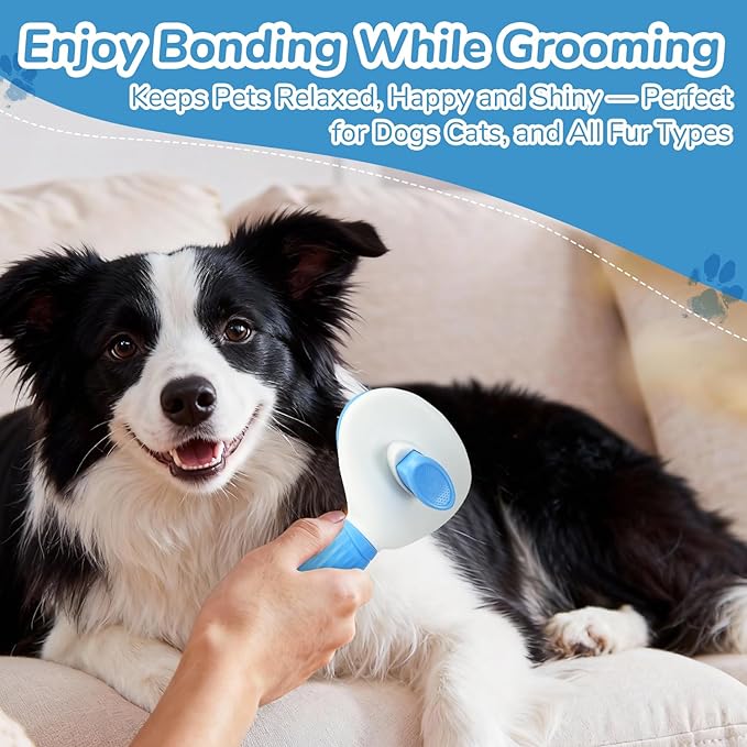 Pet Hair Removal Brush & Glove Set – Self-Cleaning Slicker Deshedding Brush and Reusable Hair Removal Glove for Dogs, Cats & Horses, Gentle Grooming Tool for Long & Short Haired Pets