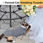 DENTRUN Cat Tuxedo Outfit, Sphynx Cat Costume Formal Suit with Bow Tie, Stylish Cat Shirt Fashion Apparel Fancy Clothes, Kitten Formal Attire Wedding Onesie Costume for Cats Only