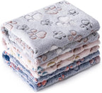 1 Pack 3 Blankets Super Soft Fluffy Premium Fleece Pet Blanket Flannel Paw Printed Throw for Dog Puppy Cat (Medium 30x20'', Beige, Grey, Navy)