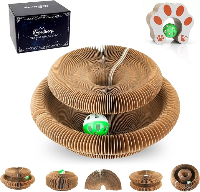 Accordion Magic Organ Cat Scratcher Toys for Indoor Cats - Cardboard Cat Scratching Board Ball Scratcher Pad 1 Pack