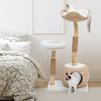 Cat Tree Tower for Indoor Cats, Modern Real Wood Cat Condo with Scratching Post, Jumping Platforms, Hanging Toy Ball for Multi-Cat Households