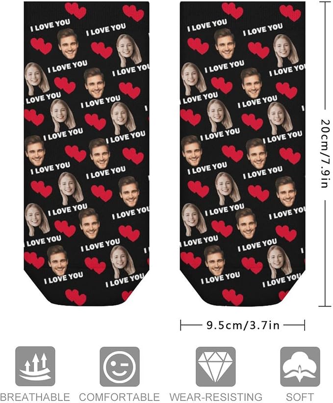 Personalized Ankle Socks with Face Custom Photo Socks Low Cut Ankle Socks Athletic Socks Valentine's Day Gifts for Women Men