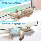 Zakkart Cat Perch for Window Sill with Bolster - Orthopedic Hammock Design with Premium Hardwood & Robust Metal Frame - Cat Window Seat for Large Cats and Kittens - Dark Stained Wood Gray Bed, 24''W
