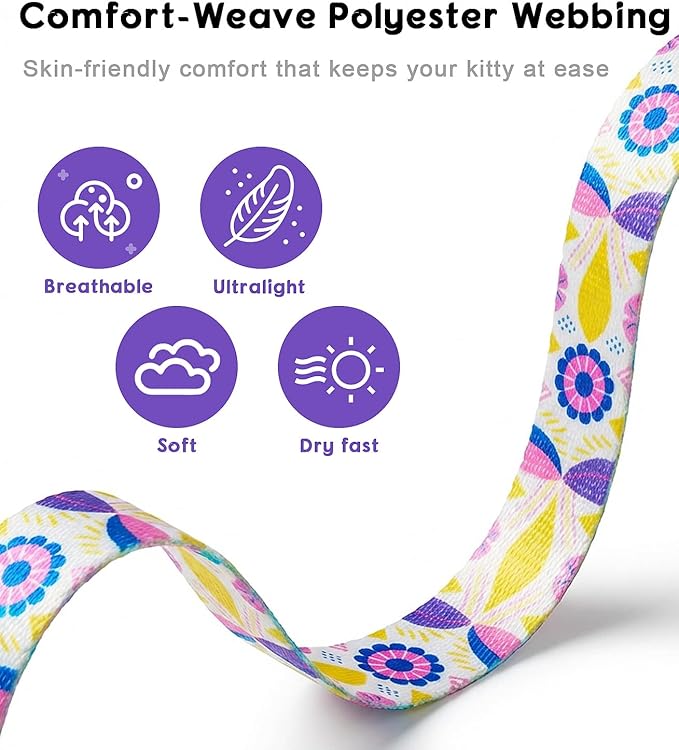 Halypet 2-Pack Cat Harness and Leash Set, Escape Proof 3-in-1 Adjustable Harness for Cats, Soft Lightweight, Easy On & Control for Walking, Travel & Outdoor Use, Pastel Floral, Small