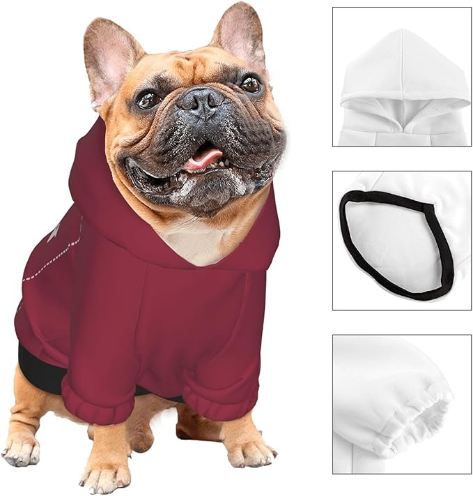 Personalized Dog Hoodie, Custom Dog Costumes for Small Dogs, Holiday Happy Dog Clothes Football Pet Shirt Sweater with Name Number for Girl/Boy Cats/Kitten, Wine, M