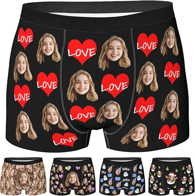 Personalized Underwear for Men with Face Custom Face Boxers Customized Boxer Briefs Funny Gifts for Him Husband Boyfriend