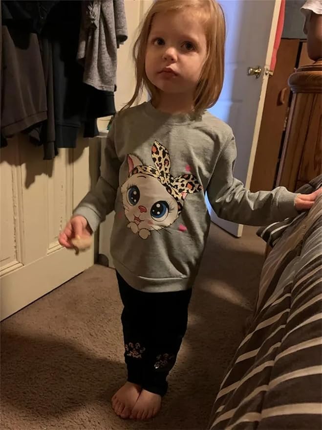 Little Girls Unicorn Outfits 2 Piece Kids Ruffle Sleeve Sweatshirt + Leggings Fall Leopard Clothing Sets 2-10 Years Old