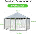 6.8x6.8 FT Outdoor Dog Kennel Outside Heavy Duty Dog Enclosure with Waterproof Cover and Security Lock, Galvanized Wire Mesh Hexagonal Large Dog Kennel(81x81x95.3IN)