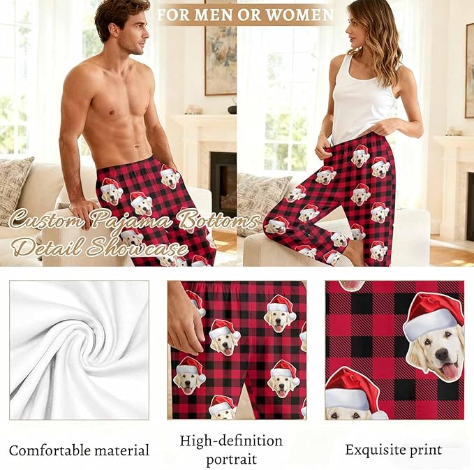 Custom Couple Pajama Pants Sock with Funny Face, Personalized PJ Anniversary Birthday Women Men Pants