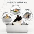 Kirecoo Stainless Steel Cat Litter Box XXL- Metal High Sided Cat Pan, Large Stainless Steel Box, Indoor Litter Tray, Non Stick, No Smell, Easy to Clean, Pet Toilet Supplies for Kitten, Kitty, Rabbit