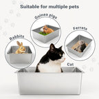 Kirecoo Stainless Steel Cat Litter Box, Large Metal High Sided Cat Pan Box, Indoor Litter Tray, Non Stick, No Smell, Easy to Clean, Pet Toilet Supplies for Cats