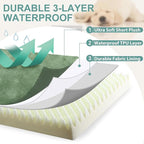 Outdoor Dog Beds Waterproof Washable, XXL Crate Pad 48 inch Extra Large Sized Leather Foam Pet Bed with Removable Cover Reversible, Jumbo Anti-Slip Kennel Pad, 47"x29", Green