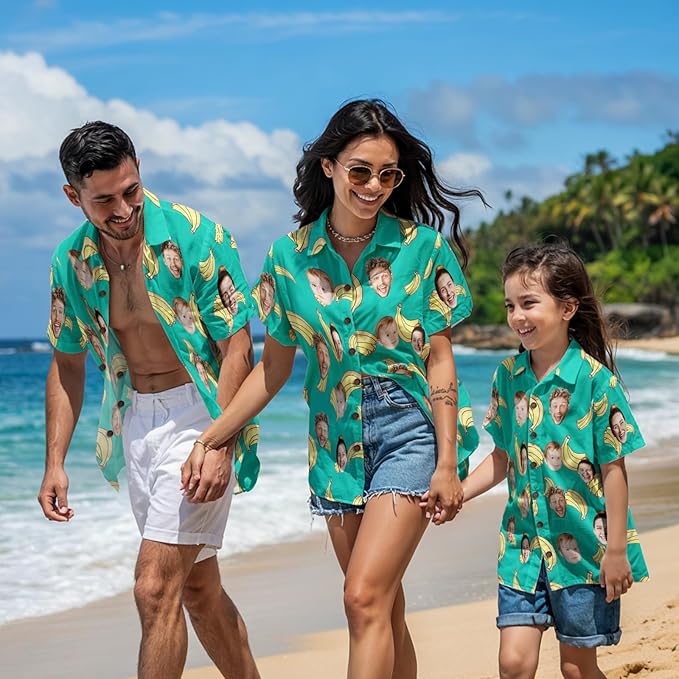 Custom Hawaiian Shirt with Face for Men, Unisex Tropical Beach Shirts Personalized Casual Funny Hawaii Button Down Shirts