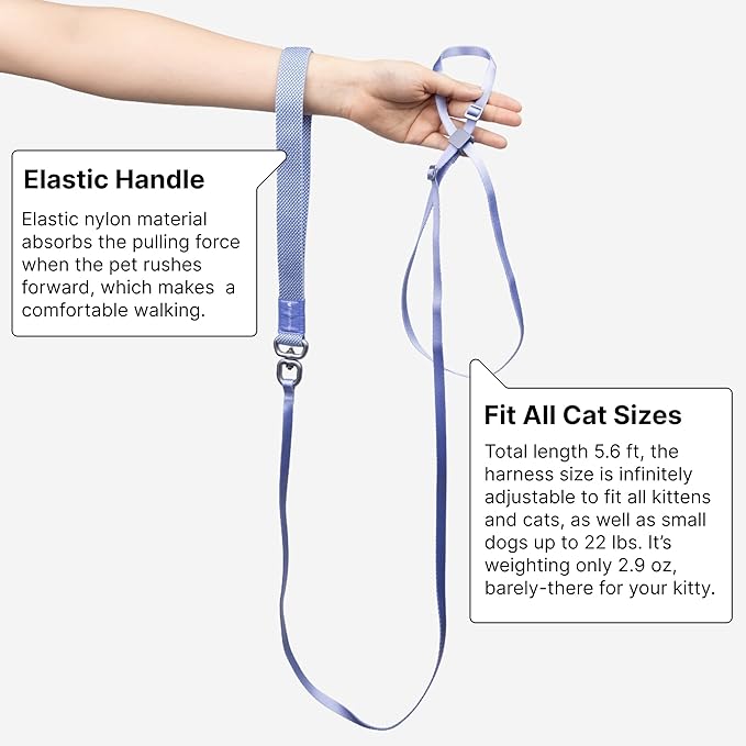 Cat Harness and Leash 2-in-1, Escape Proof Anti-Chocking Harness Adjustable Lighweight Leash for Walking Outoor Training for Kitten Small to Large Cats Puppy, US IDA Bronze Award (Blurple)