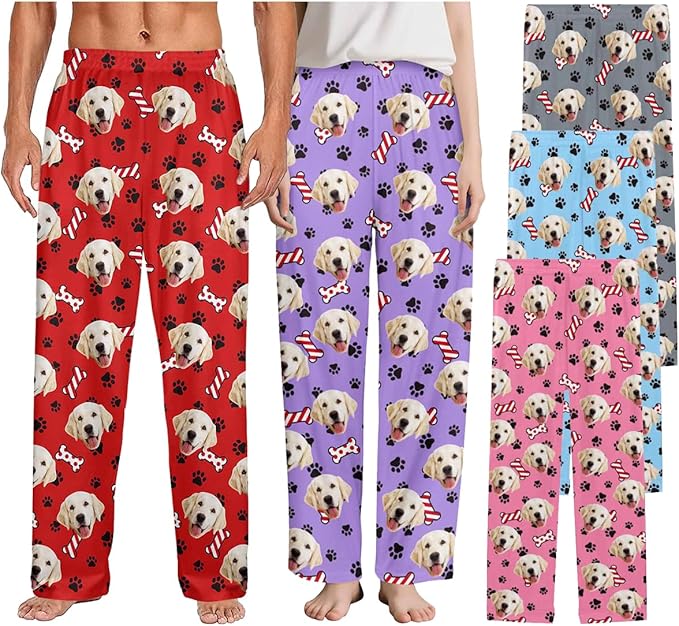 Custom Couple Pajama Pants Sock with Funny Face, Personalized PJ Anniversary Birthday Women Men Pants