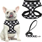 PUPTECK Soft Mesh Dog Harness and Leash Set Pet Puppy Cat Comfort Padded Vest No Pull Harnesses, Checkered Black&White, L