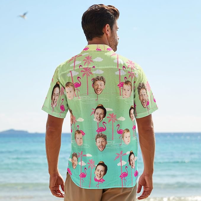 Custom Hawaiian Shirt with Face for Men, Unisex Tropical Beach Shirts Personalized Casual Funny Hawaii Button Down Shirts
