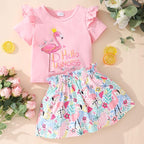 Akyzic Little Girl Skirt Outfit Two Piece Spring Summer Outfit Butterfly Dress Cat Print Skirt Toddler Girl Outfit Set
