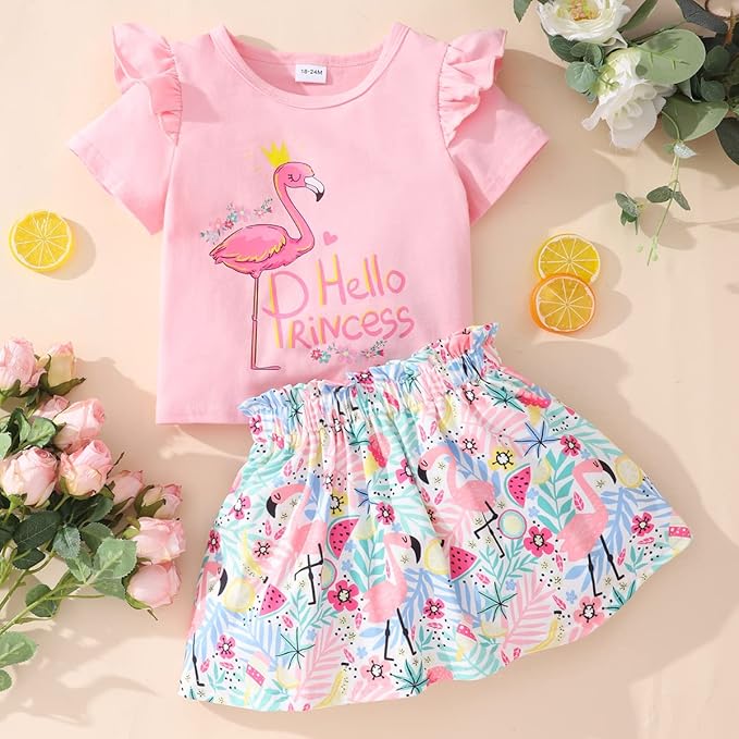 Akyzic Little Girl Skirt Outfit Two Piece Spring Summer Outfit Butterfly Dress Cat Print Skirt Toddler Girl Outfit Set