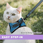 Cat Harness and Leash Set,Escape Proof Kitten Harness,Step in Adjustable Soft Lightweight,Easy Control,Reflective Strips Comfortable for Walking Travel(Blue/Black,S)
