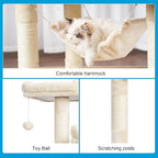 Hey-brother Large Multi-Level Cat Tree Condo Furniture with Sisal-Covered Scratching Posts, 2 Bigger Plush Condos, Perch Hammock for Kittens, Cats and Pets Beige MPJ020M