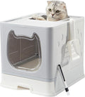 Vealind Covered Litter Box with Lid, Low Entry Kitten Small Litter Box Enclosure with Scooper and Brush, Anti-Splashing Top Entry Litter Box Grey