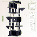 Globlazer Large Cat Tree, 80 inch Multi-Level Tall Climbing Tower Kitty Condos Cat Scratching Tower for Indoor Multiple Large Adult Cats Kittens with 3 Cat Caves, 3 Hanging Baskets, F80F, Dark Grey