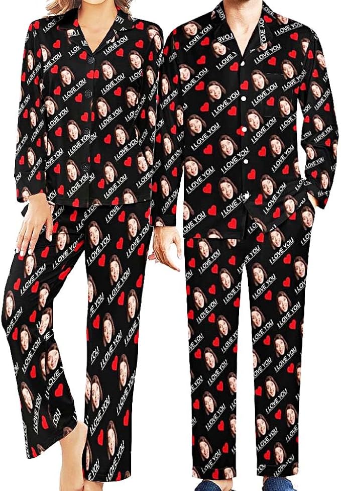 Custom Face Pajamas for Women Men,Personalized Dog Cat Pet Pajamas Set,Christmas Long Sleeve Sleepwear Pjs