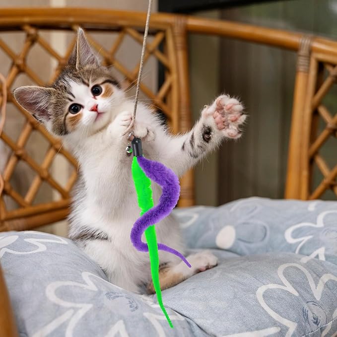 24 PCS Cat Worm Toy Refills, Cat Wand Toy Replacement Interactive Cats Wand Replacement Cats Toys Interactivefor Teaser for Kitten