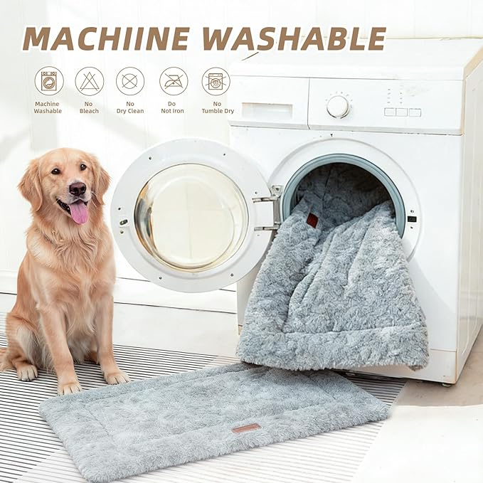Reversible Dog Bed Mat 47"x29" for Medium Dogs - Supportive Double-Sided Crate Pad, All-Season Cooling & Warmth, Ultra Soft Machine Washable Pet Bed, Fits Most 48-Inch Kennels, Light Grey