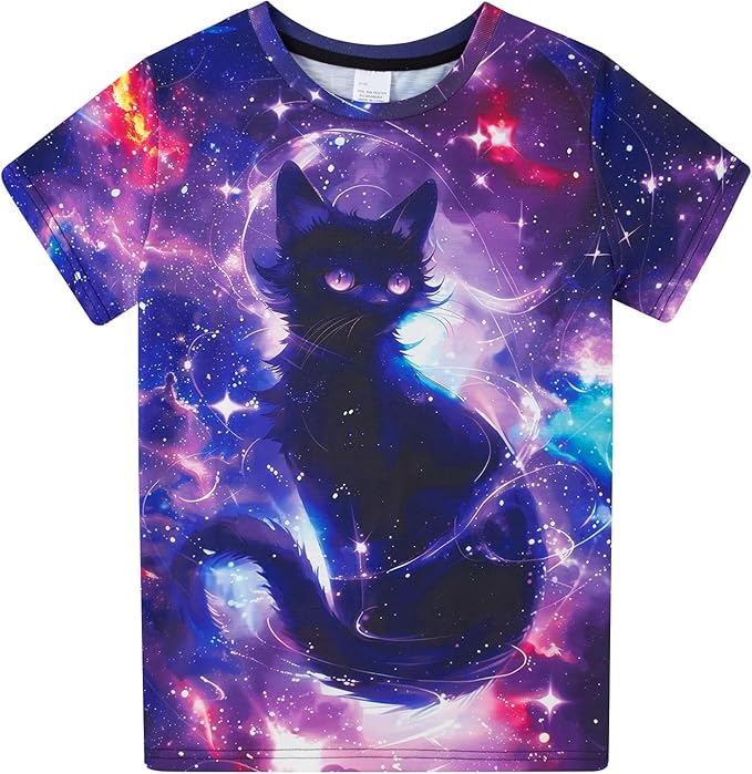 Funnycokid Girls Shirts Cat T Shirt Size 5-12 Clothes for Kids